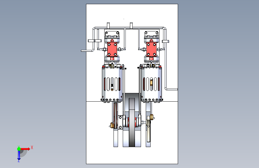蒸汽机twin-cylinder-steam-engine-factory-模型格式为 sw igs 俯视图
