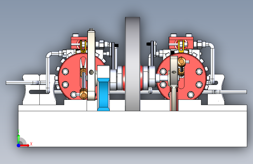 蒸汽机twin-cylinder-steam-engine-factory-模型格式为 sw igs 正面视图