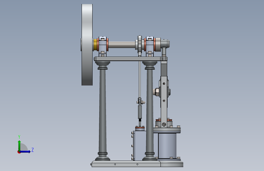 蒸汽机steam-engine-with-sliding-crosshead-模型格式为 sw 左侧视图