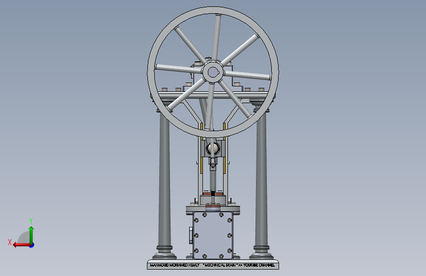 蒸汽机steam-engine-with-sliding-crosshead-模型格式为 sw 背面视图