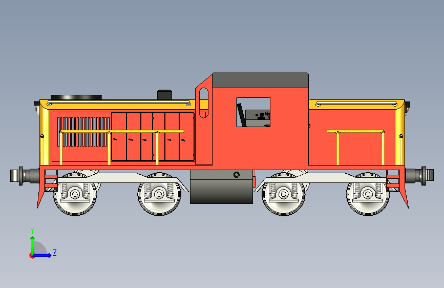 火车机车列车diesel-locomotive-2834-模型格式为 stp stl 左侧视图