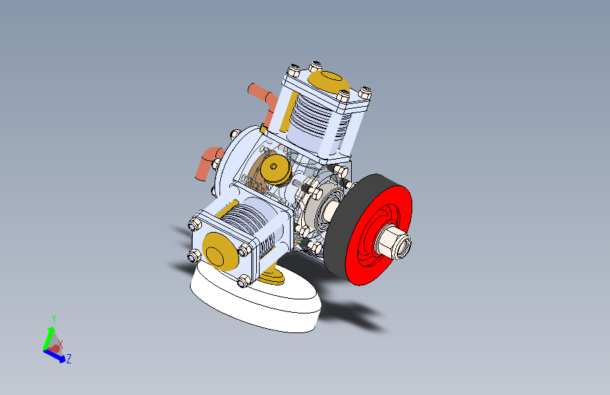 三缸星式蒸汽机three-cylinder-radial-steam-模型格式为 sw