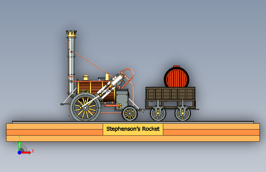 火车机车列车stephenson-s-rocket-58311-模型格式为 stp 正面视图