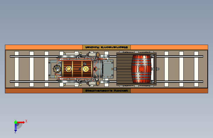 火车机车列车stephenson-s-rocket-58311-模型格式为 stp 俯视图