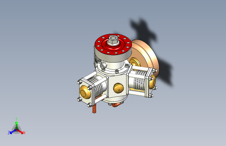 三缸星式蒸汽机three-cylinder-radial-steam-模型格式为 stp igs