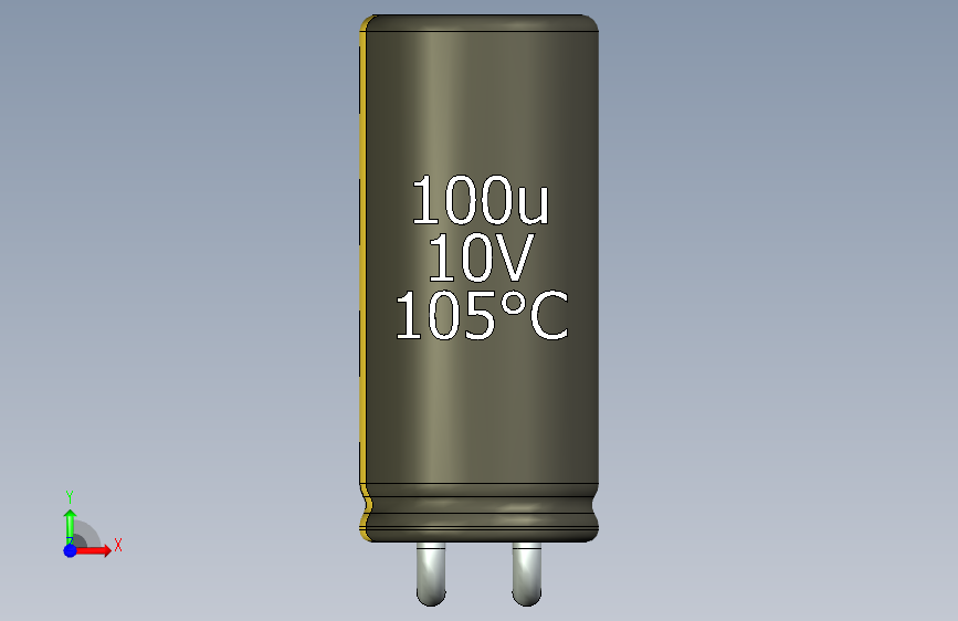 铝电解电容器C-HOR__D-5__L-11__P2__STAND-2,54__TMP-105__C-100u__U-16.ipt 正面视图