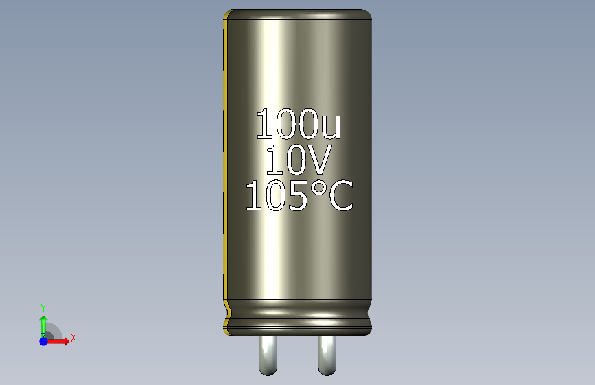 铝电解电容器C-HOR__D-5__L-11__P2__STAND-2,54__TMP-105__C-100u__U-16.stp 正面视图