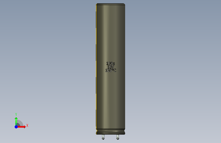 铝电解电容器C-HOR__D-10__L-45__P5__STAND-2,54__TMP-105__C-100u__U-16.ipt 正面视图