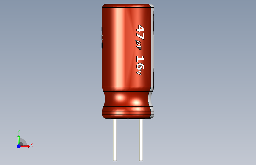 47uF 16V electr 5 x11mm P直径2 5 mm棕色白色 正面视图