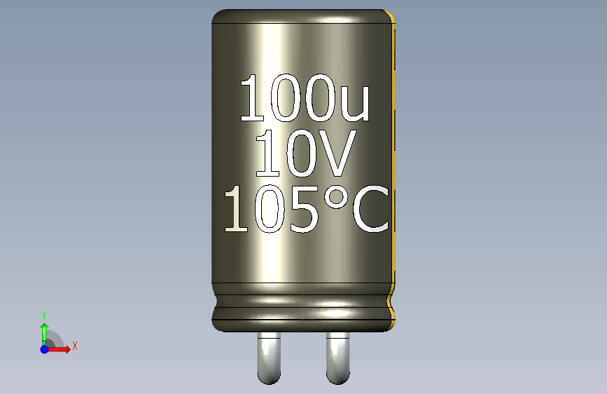 铝电解电容器C-HOR_MIR__D-4__L-7__P1,5__STAND-0__TMP-105__C-100u__U-16.stp 正面视图
