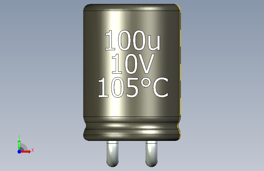 铝电解电容器C-HOR_MIR__D-5__L-7__P2__STAND-2__TMP-105__C-100u__U-16.stp 正面视图