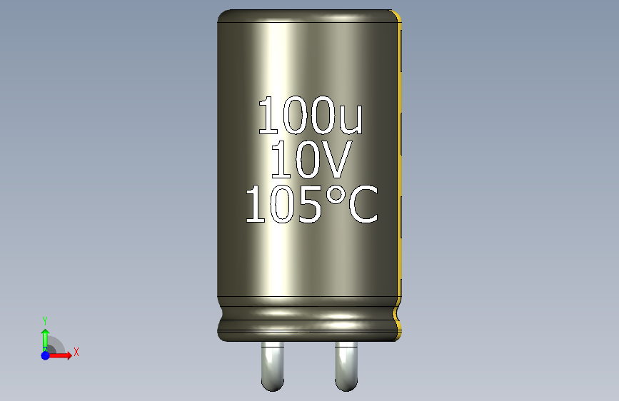 铝电解电容器C-HOR_MIR__D-5__L-9__P2__STAND-0__TMP-105__C-100u__U-16.stp 正面视图