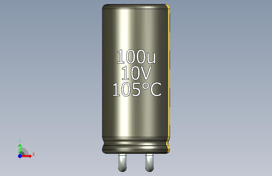 铝电解电容器C-HOR_MIR__D-5__L-11__P2__STAND-2__TMP-105__C-100u__U-16.stp 正面视图