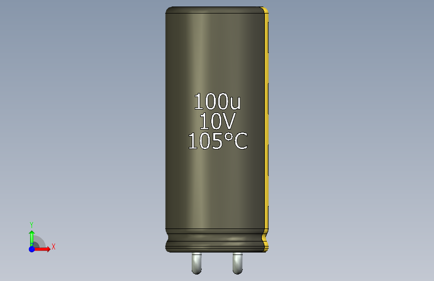 铝电解电容器C-HOR_MIR__D-6,3__L-15__P2,5__STAND-10__TMP-105__C-100u__U-16.ipt 正面视图