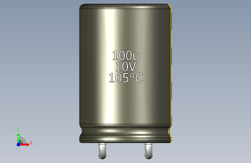 铝电解电容器C-HOR_MIR__D-10__L-15__P5__STAND-5__TMP-105__C-100u__U-16.stp 正面视图