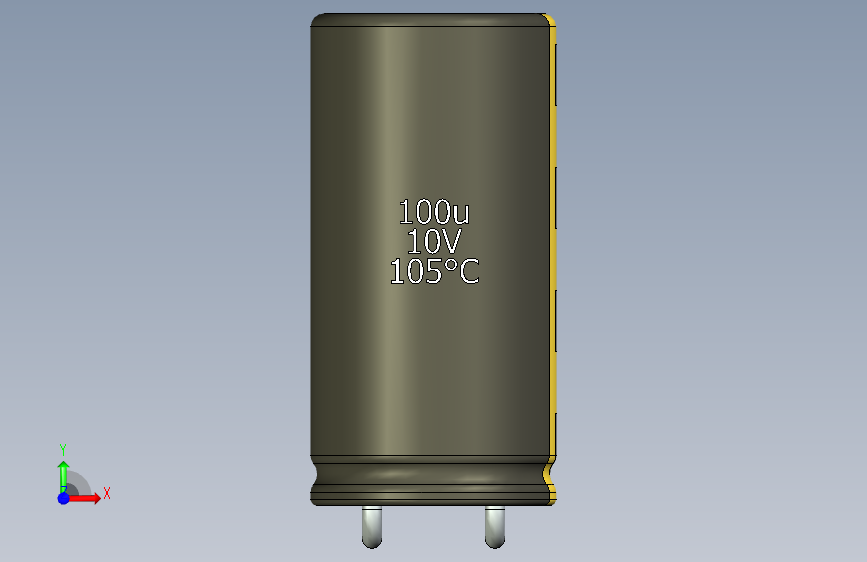 铝电解电容器C-HOR_MIR__D-10__L-20__P5__STAND-0__TMP-105__C-100u__U-16.ipt 正面视图