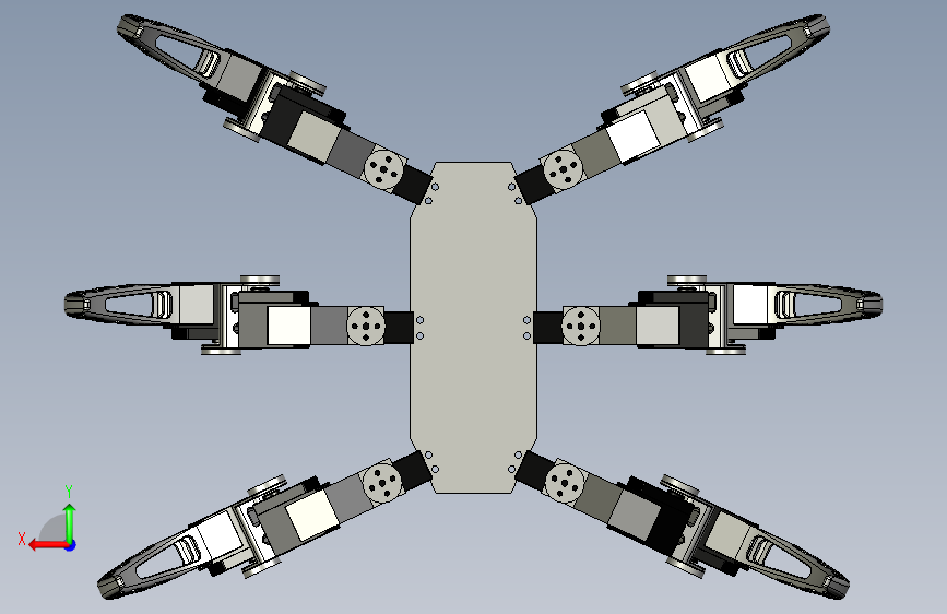 spinne六足爬行机器人结构3D图纸 STEP格式 背面视图