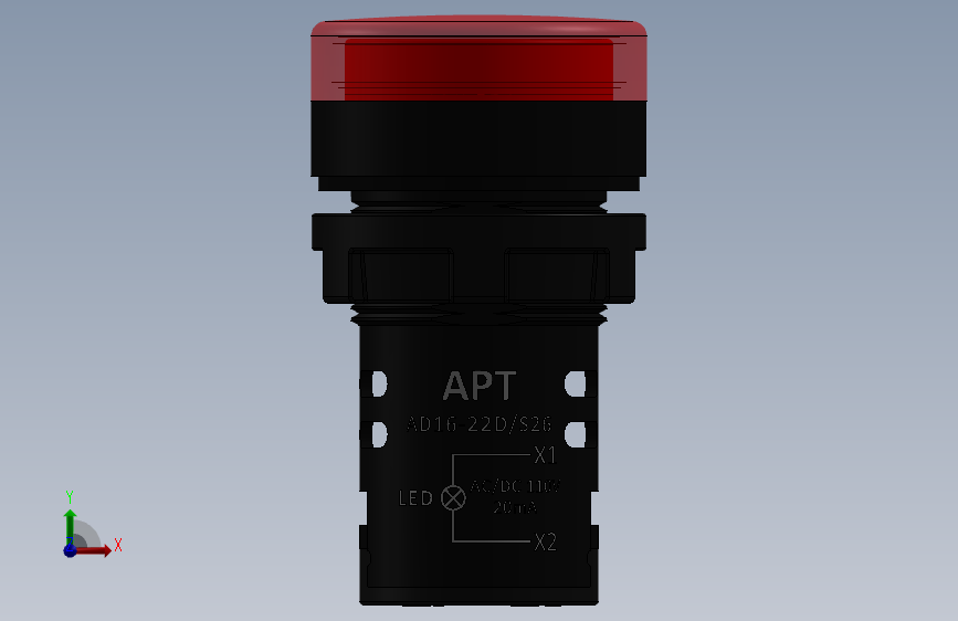 Red ON LED AD16-22D S26开关 正面视图