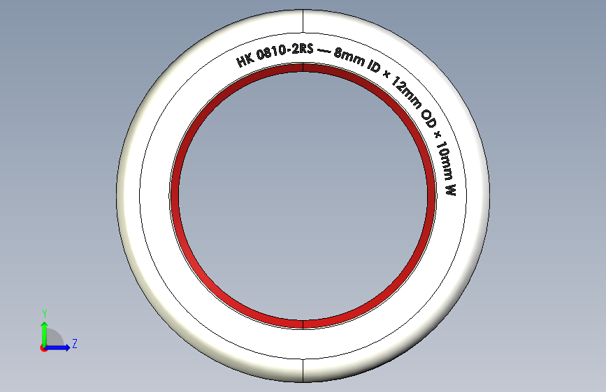 p 轴承 , 滚针 , 拉杯 , 密封 , 双开端 , 公制 HK 2RS 系列 — HK 0810 2RS — 8mm 内径 × 12mm 外径 × 10mm 宽台阶 左侧视图