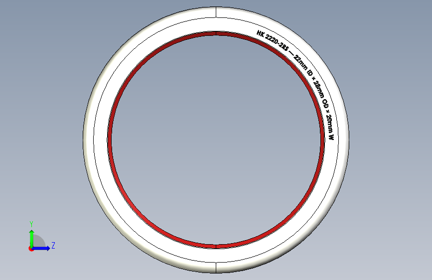 p 轴承 , 滚针 , 拉杯 , 密封 , 双开口 , 公制 HK 2RS 系列 — HK 2220 2RS — 22mm 内径 × 28mm 外径 × 20mm 宽台阶 左侧视图