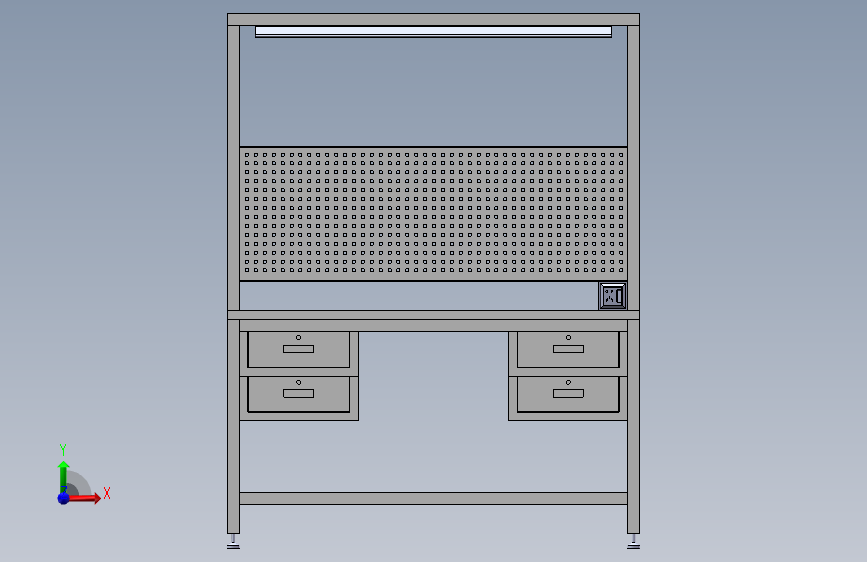 轻型带灯工作台3D数模图纸 Solidworks设计 正面视图