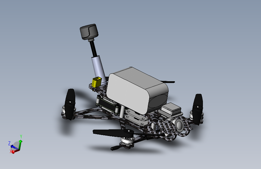 3-inch-fpv四轴无人机3D数模图纸 Solidworks设计 主视图