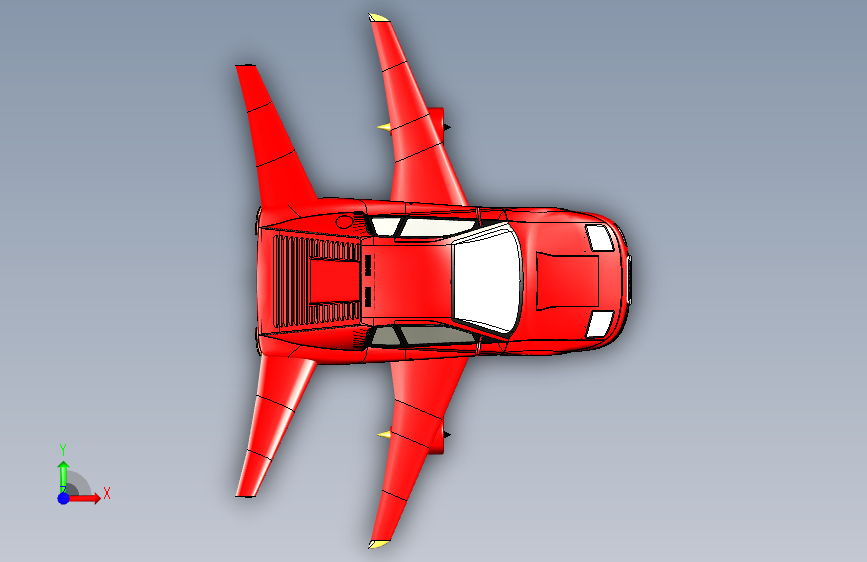 flying race car飞车简易模型3D图纸 STEP格式 正面视图