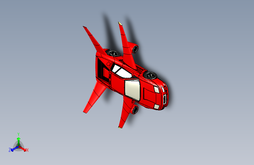 flying race car飞车简易模型3D图纸 STEP格式 主视图