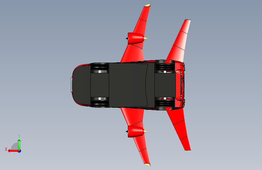 flying race car飞车简易模型3D图纸 STEP格式 背面视图