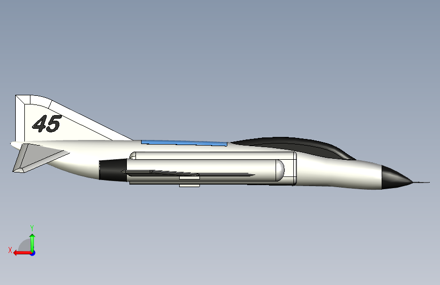 McDonnell Douglas F-4战斗机简易模型3D图纸 STEP格式 背面视图