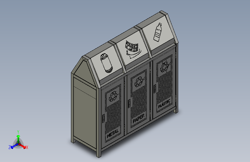 公共分类垃圾箱3D图纸 Solidworks设计 附x_t STEP