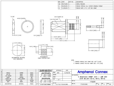 Amphenol RF N型密封隔板LMR-400同轴电缆连接器