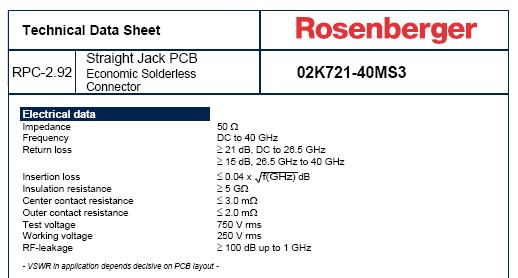 Rosenberger 2.92毫米双孔法兰40 GHz连接器