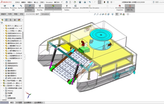 水面垃圾清理船设计三维模型Solidworks图纸3D数据+sw工程图