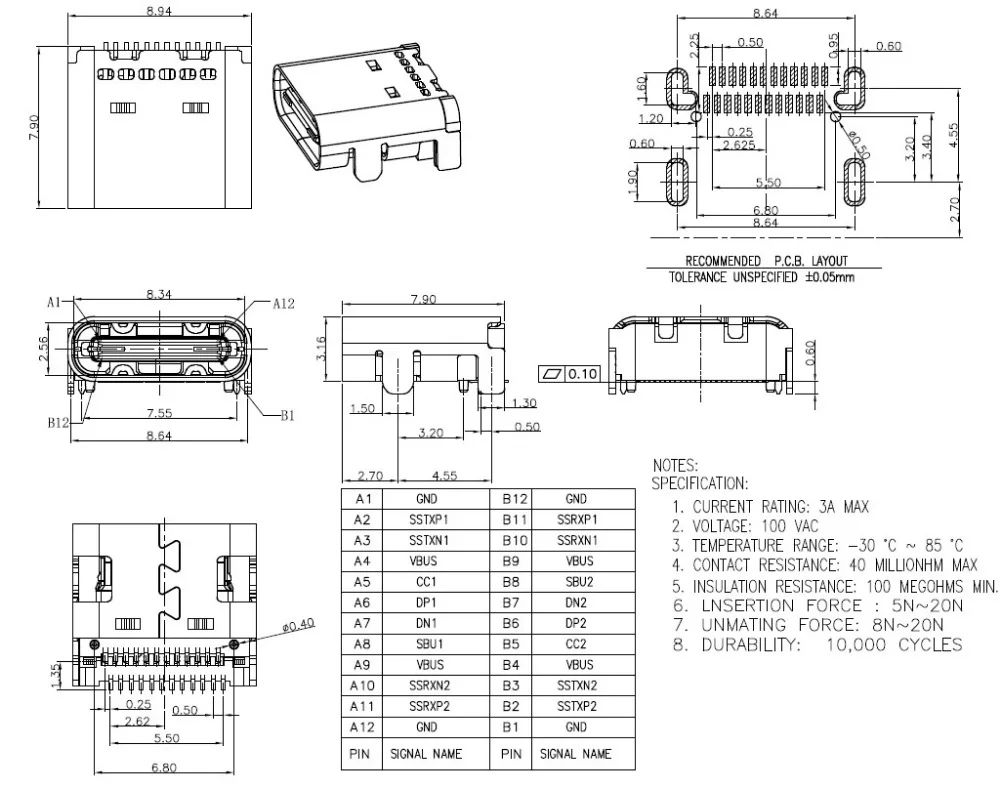 USB类型C smd 24 p 16