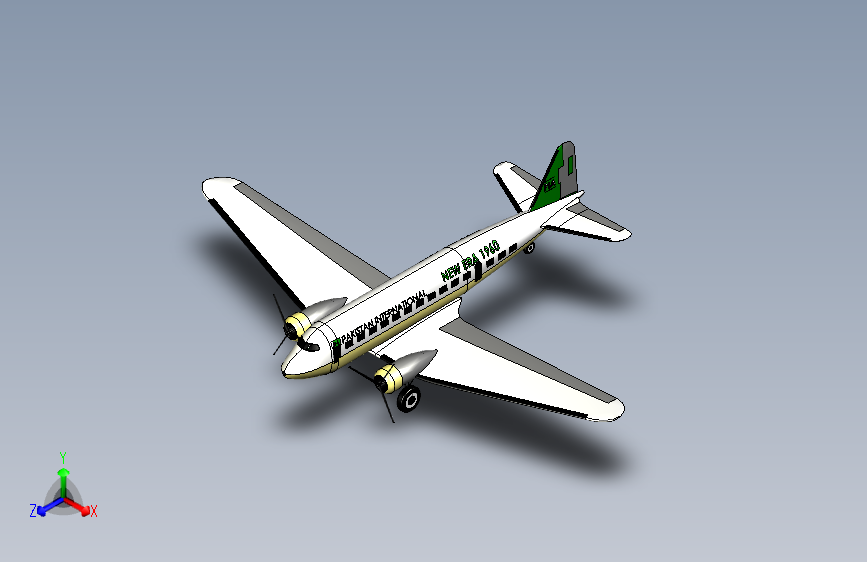G03801-SOLIDWORKS+上的道格拉斯+DC-2+古董飞机战斗机 飞机