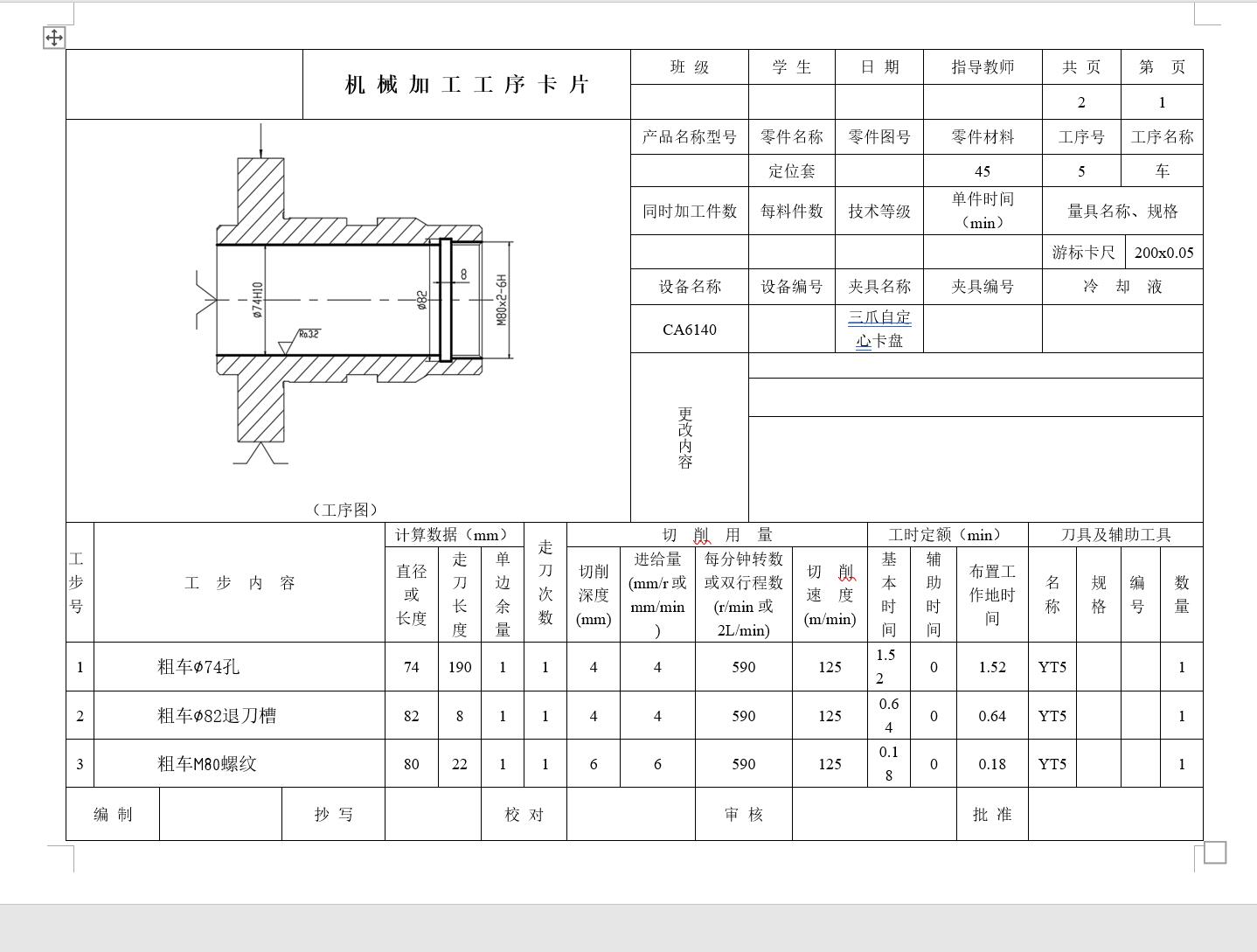 定位套加工工艺及夹具设计【含检验卡、工艺流程】【沈阳理工】
