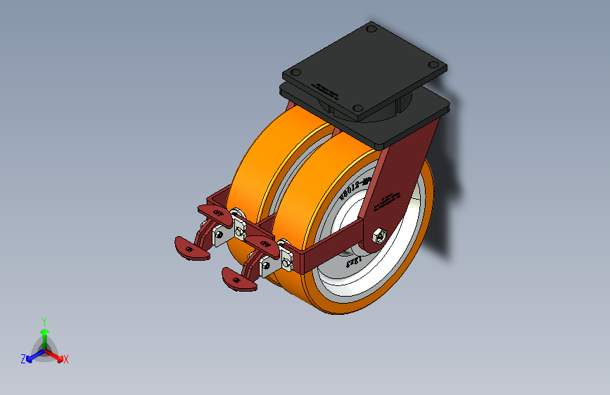 江龙脚轮_中超重型150盘双孖铸铁包PU活动刹车轮12×3