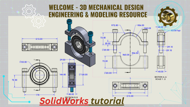 ⚡3D建模实践，SolidWorks教程，分裂轴承外壳。