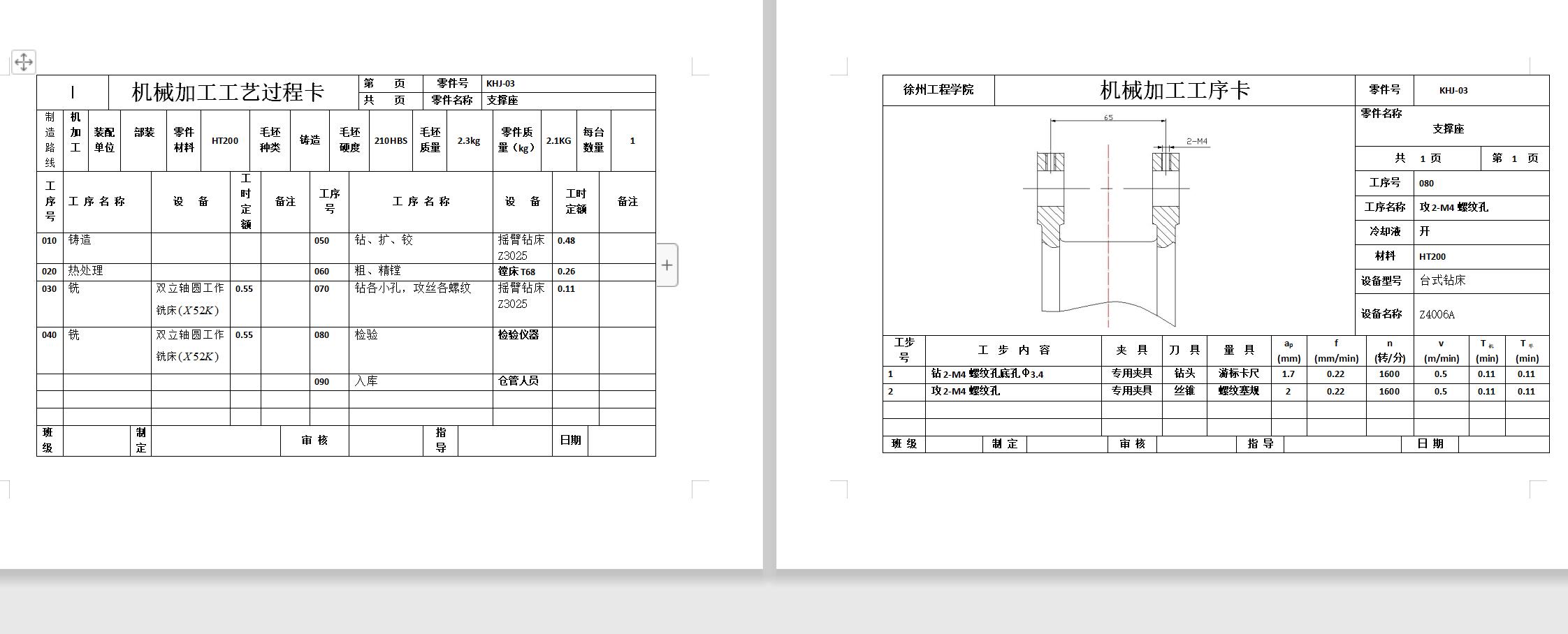 轴承支撑座加工工艺及钻2-M4螺纹底孔夹具设计