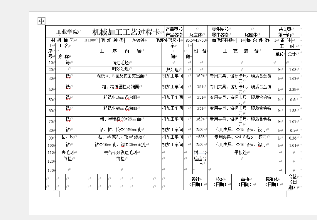 尾座体加工工艺及铣底面夹具设计【含三维solidworks】