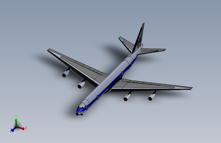 道格拉斯DC-8四发大型喷气式客机模型3D图纸 Solidworks 附STEP