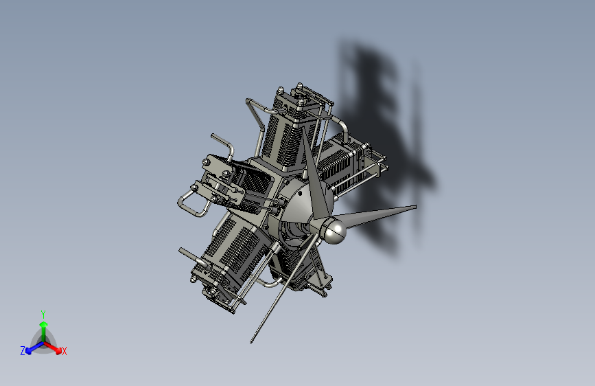 motor-radial 5缸星形发动机3D数模图纸 STP格式