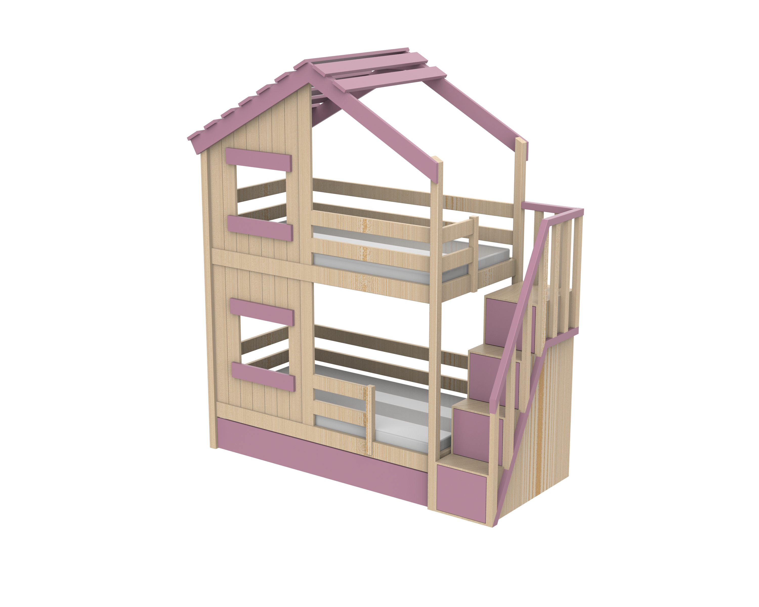 小屋样式儿童上下床3D图纸 step x_t格式 俯视图
