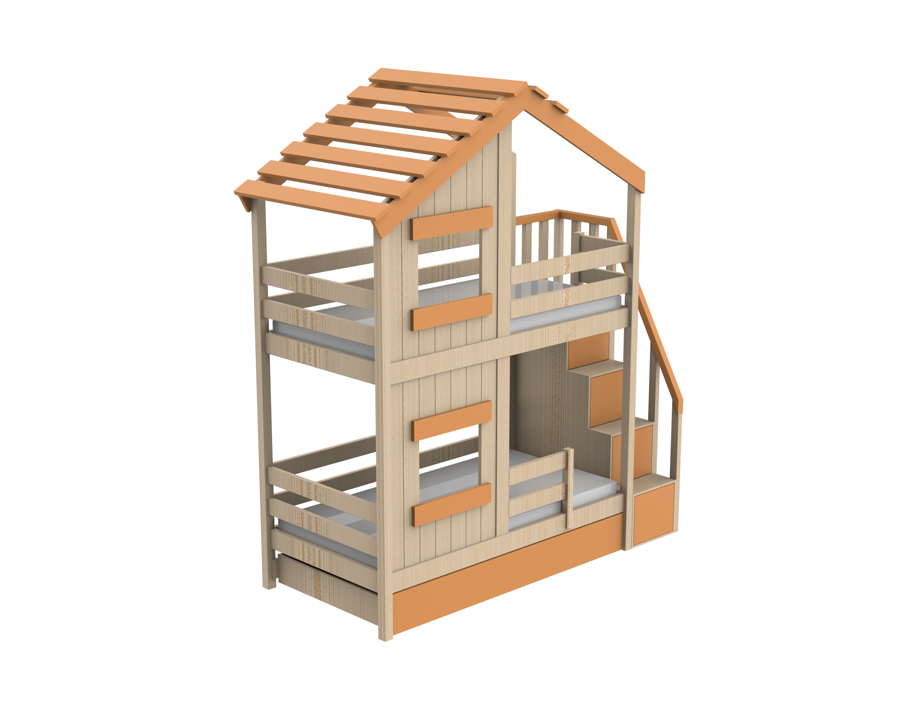 小屋样式儿童上下床3D图纸 step x_t格式 俯视图