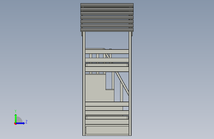 小屋样式儿童上下床3D图纸 step x_t格式 左侧视图