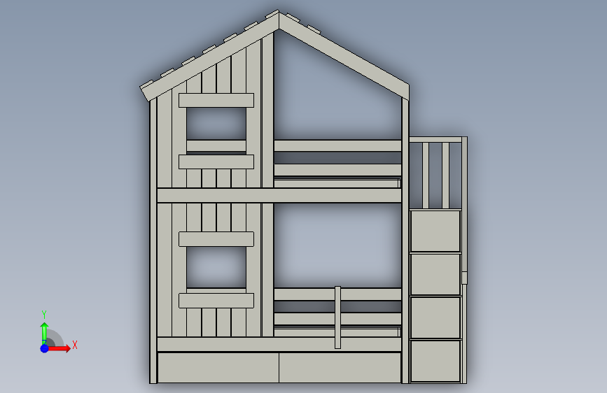 小屋样式儿童上下床3D图纸 step x_t格式 正面视图