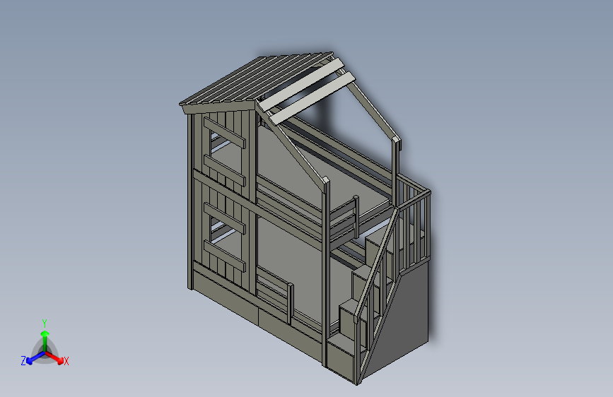 小屋样式儿童上下床3D图纸 step x_t格式 主视图
