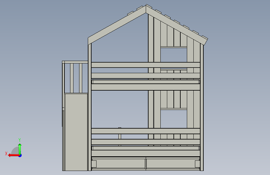 小屋样式儿童上下床3D图纸 step x_t格式 背面视图