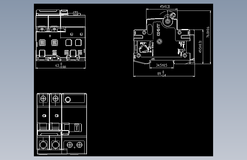 NB8LE-63(6-40A) 2P剩余电流动作断路器外形安装尺寸图202405